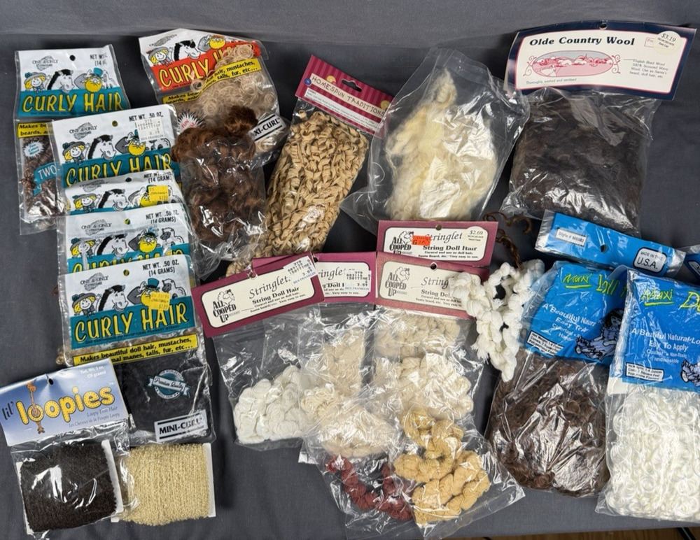 Vintage Doll Hair Lot of 24 New&open Pack Curly Var. colors Synthetic & Wool